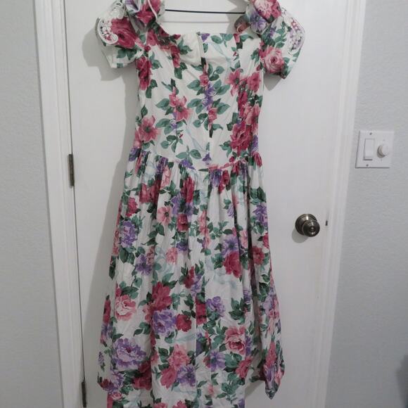 Jessica McClintock Womens Sz 12 Vintage White Floral Off Shoulder Midi Dress - Picture 2 of 9